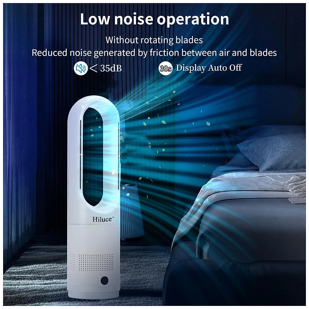 Ventilador Torre Sem Pas Hiluce Branco Aquecedor 1400W Resfriador 40W Oscilacao 90 graus 8 Velocidades Timer 9h 120V