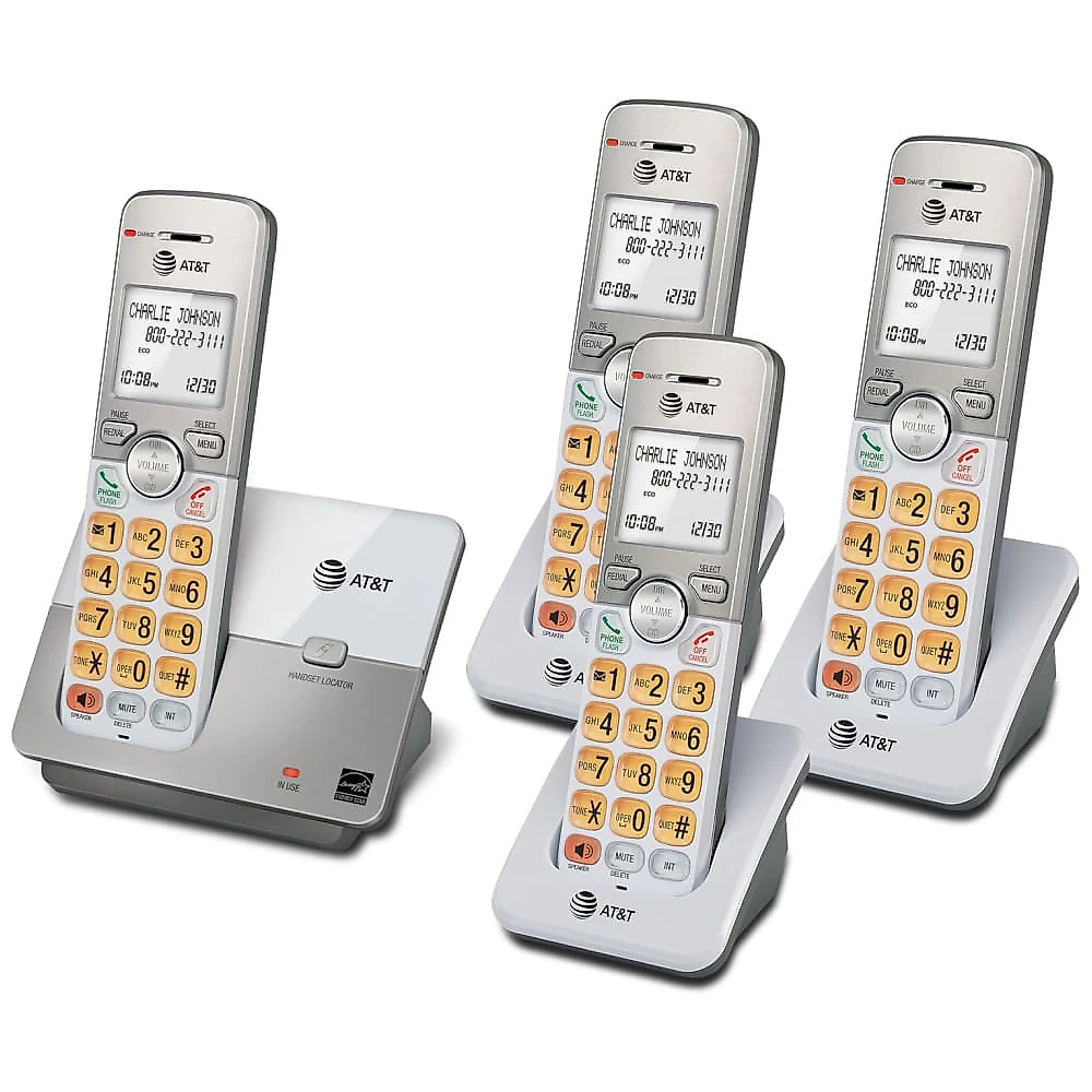 Telefone Residencial Sem Fio AT&T 4Handset DECT 6.0 com Display LCD, Teclado Iluminado e Identificador de Chamadas - Modelo EL51403