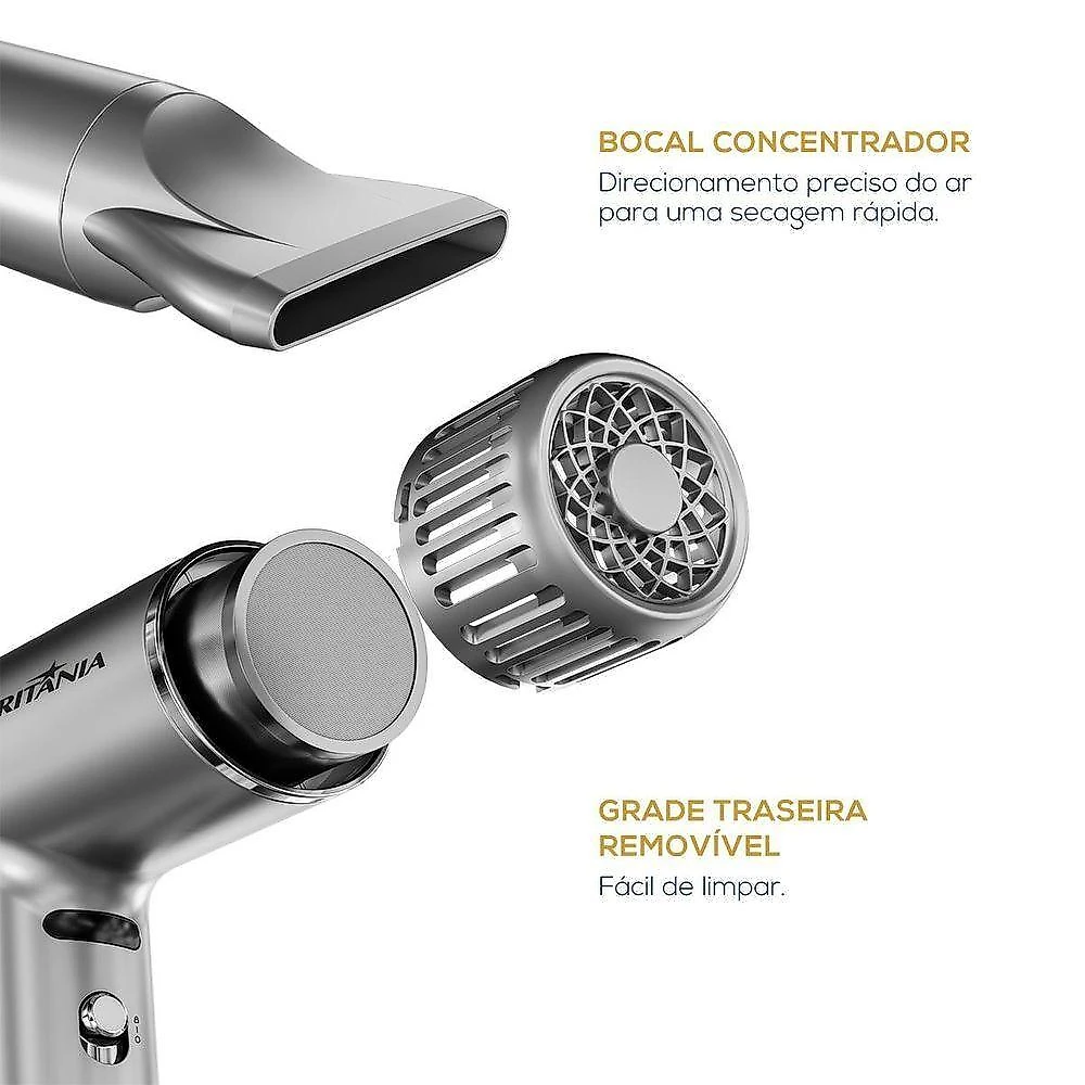 Secador De Cabelos Britânia 1600W Mais Silencioso BSC3400 220V