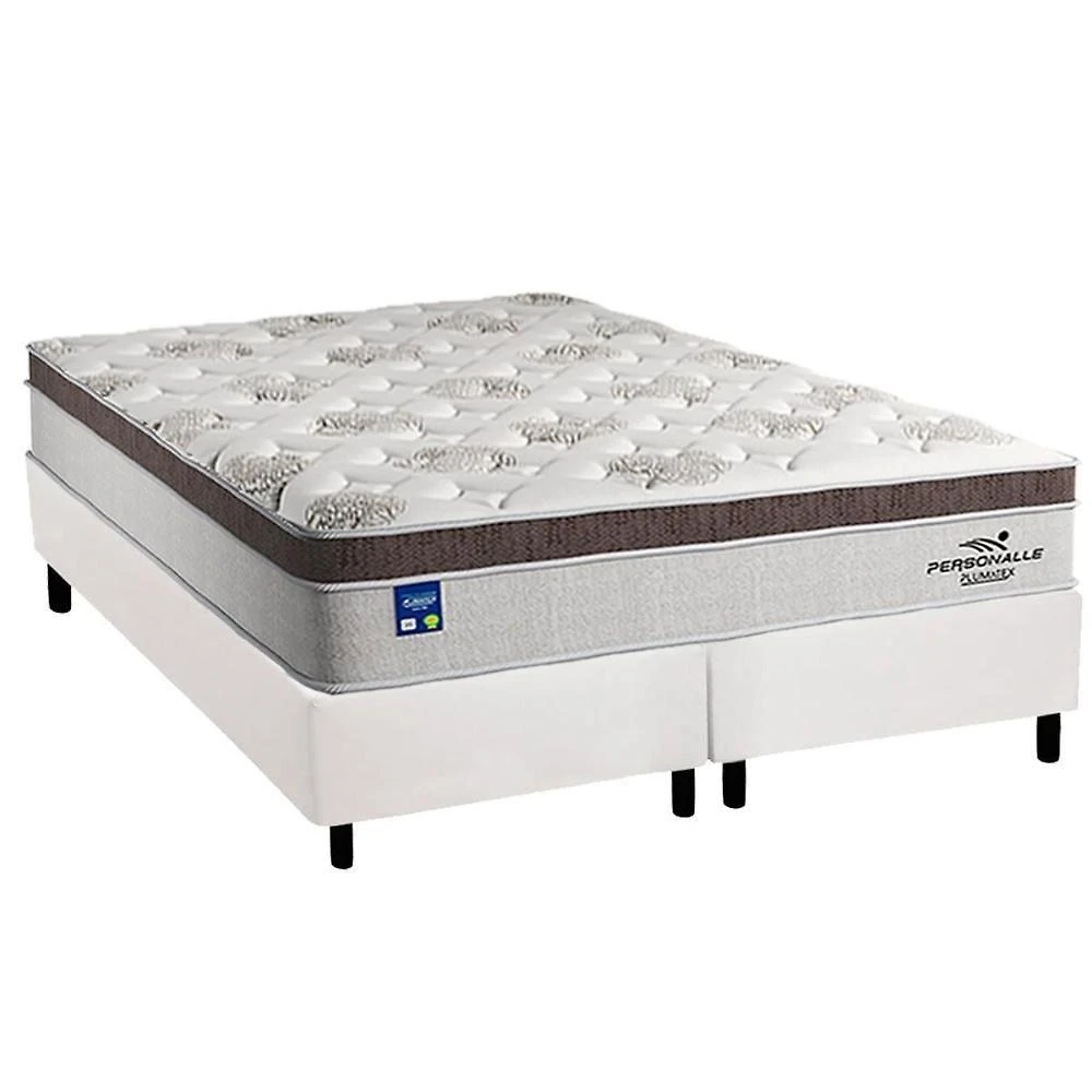 Cama Box King: Colchão Molas Pocket Ensacadas Plumatex Personalle + Base Crc Courano White (193x203)