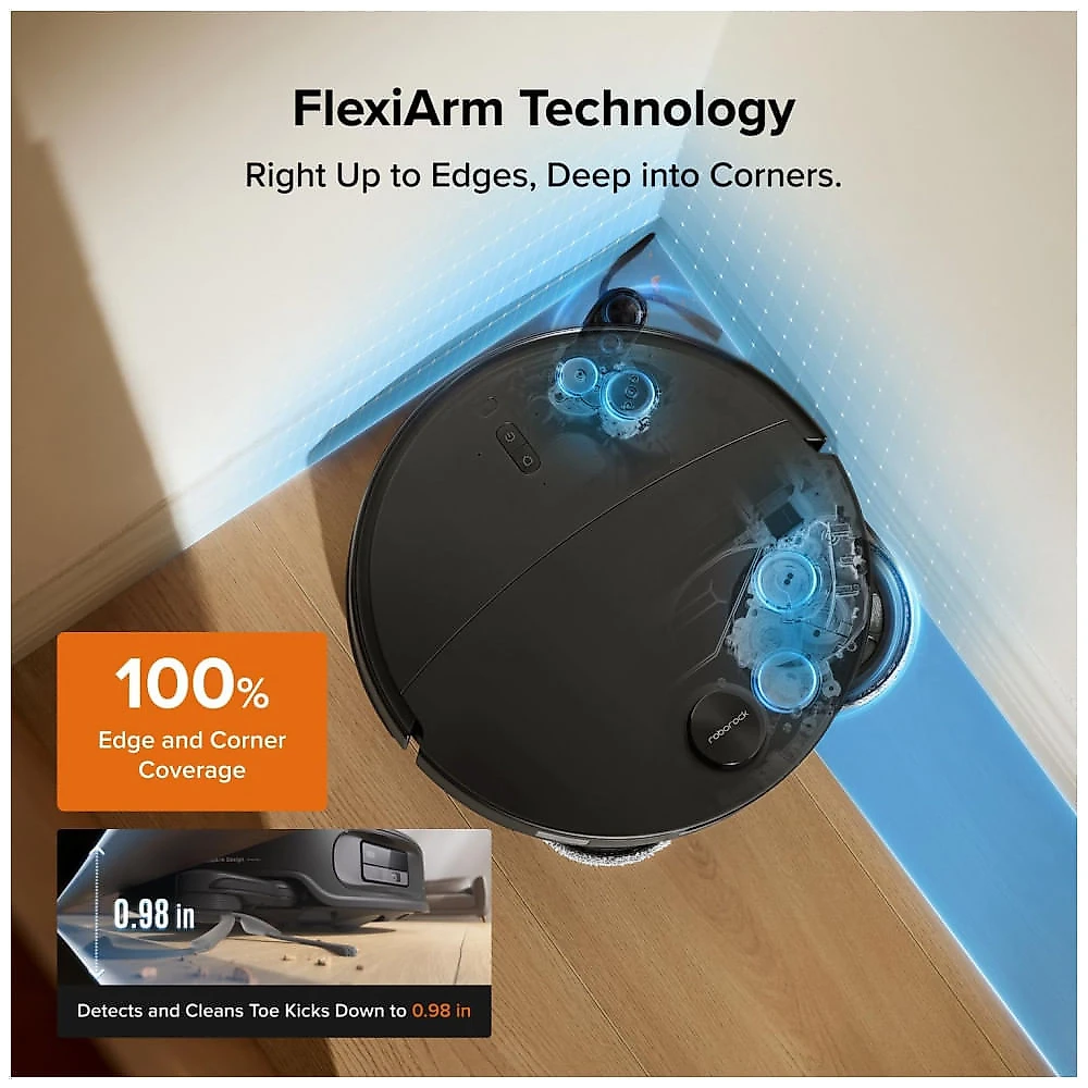 Robô Aspirador Roborock Qrevo Edge 2 com Esfregão 25.000Pa Ultra Fino 8cm Navegação AI Preto 120V