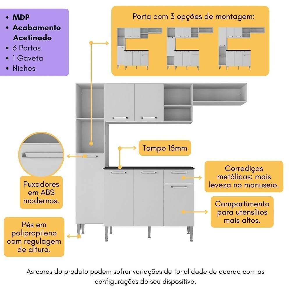 Miniatura Armário de Cozinha Compacta Smart Multimóveis MP2183 Branco