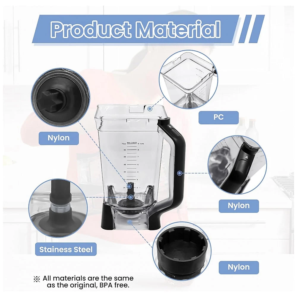 WARDFYT Jarra de Substituição XL 2,13L Compatível com Liquidificadores Ninja BL660 BL740 Modelos Profissionais