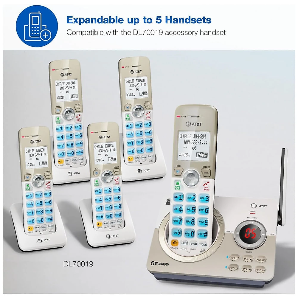 Telefone Sem Fio Residencial AT&T DL72219 DECT 6.0 Branco com 2 Handsets, Tela Retroiluminada 1,8", Bloqueio de Chamadas Inteligente