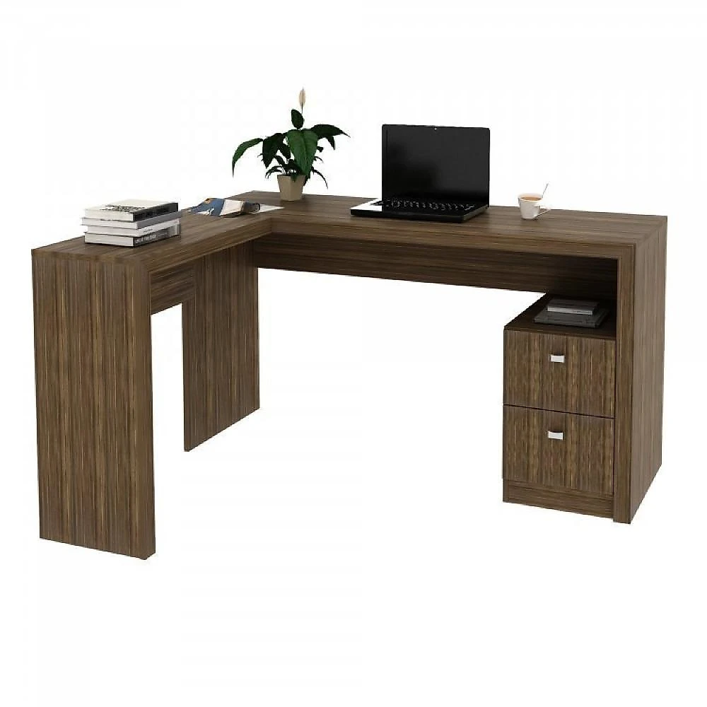 Kit 2 Peças com Mesa para Escritório em L e Estante Livreiro Conjunto Home Office 2 Peças 1 Mesa para Escritório em L com 1 Estante Espresso Móveis Nogal