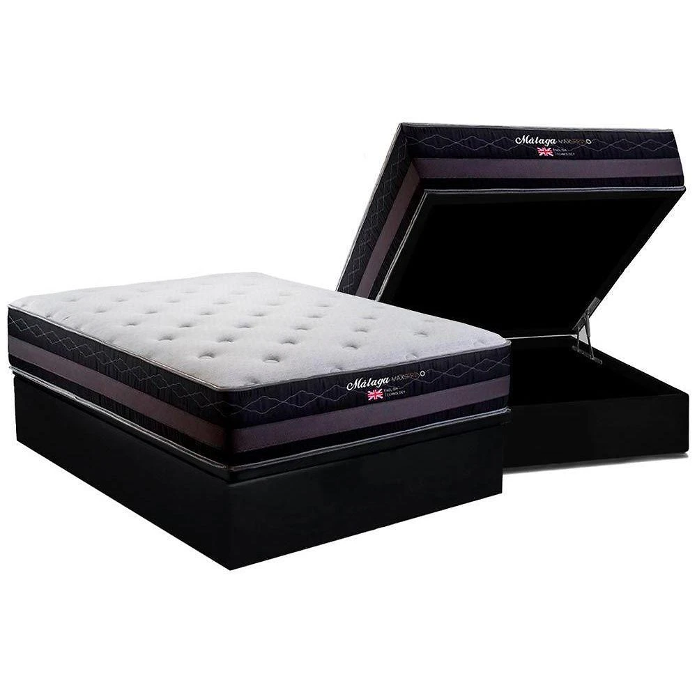 Cama Box Baú Casal: Colchão Molas Masterpocket Ensacadas Herval Maxspring Málaga + Base Crc Suede Black (138x188)