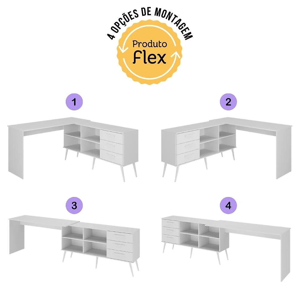Mesa Gamer em L para Computador com 3 Gavetas Nexus Multimóveis MP6048 Branco
