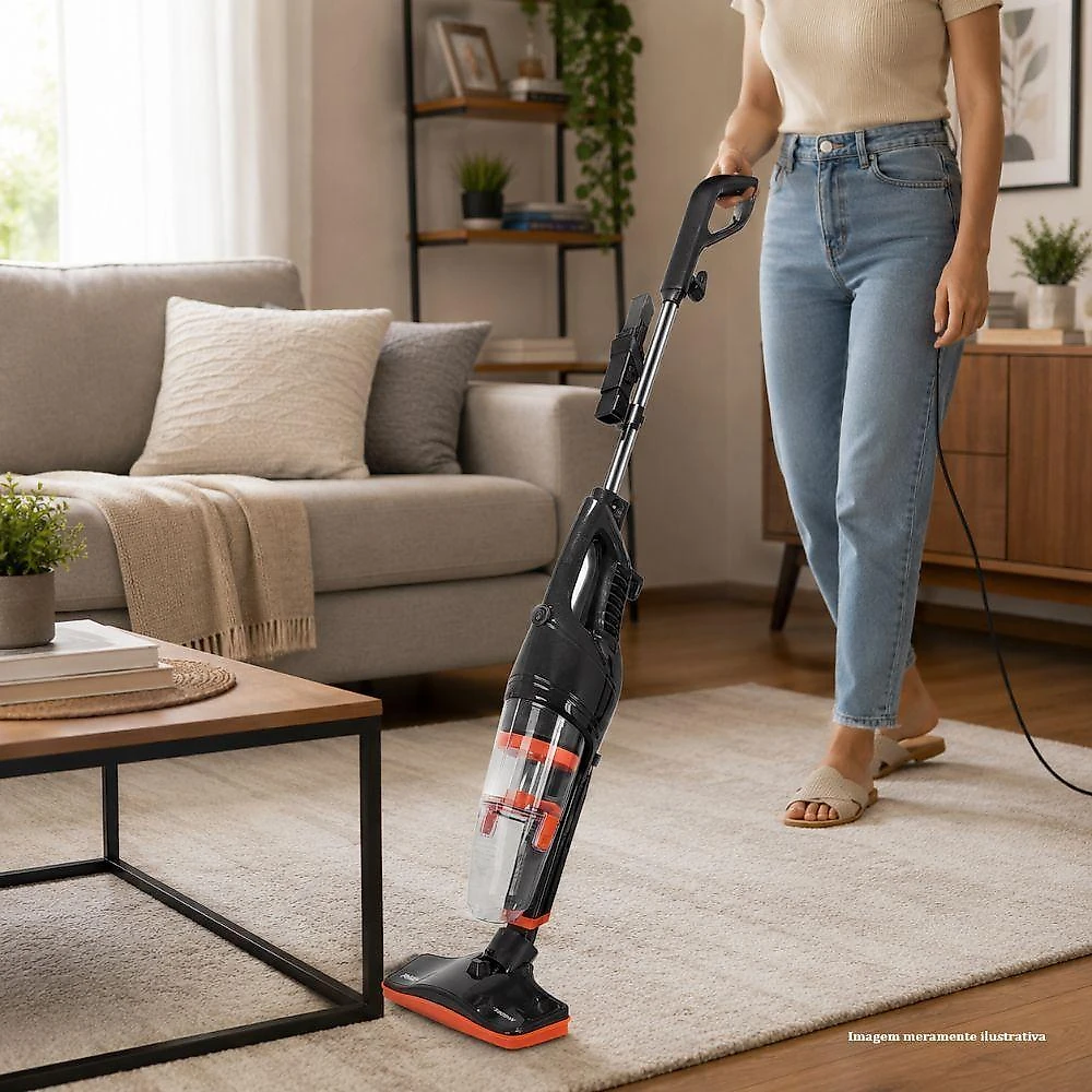 Aspirador de Pó Vertical 2 em 1 Philco Ciclone Force 1250W 1,2L Preto e Laranja 110V
