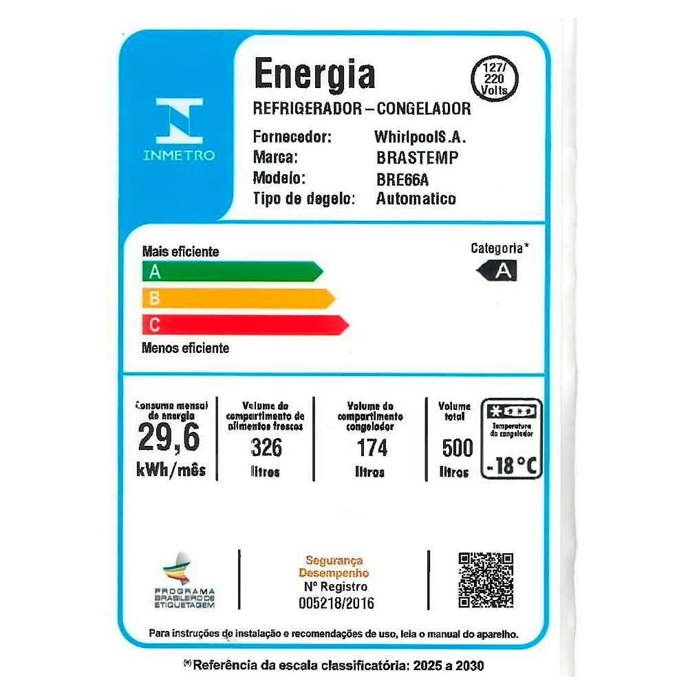 Refrigerador Brastemp Inverse Frost Free 500L Inox Classe A Inteligente com Fresh Space Bivolt - BRE66AK Bivolt