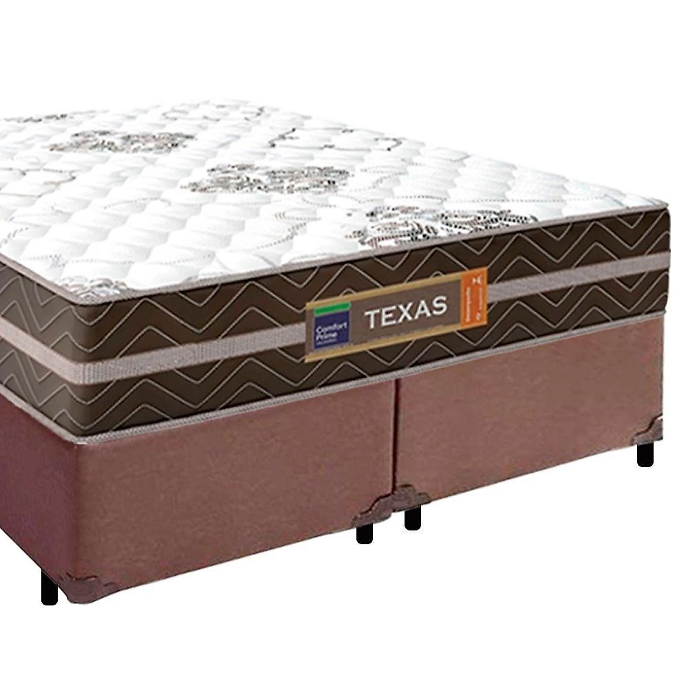 Cama Box Casal Bipartido Sintético + Colchão Molas Ensacadas Texas Prime Colchões 138x188x64cm Marrom