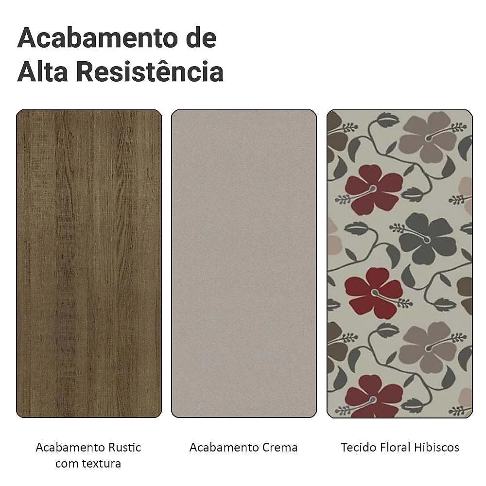 Conjunto sala de jantar mesa tampo de vidro 4 cadeiras rustic/crema/hibiscos suzy madesa