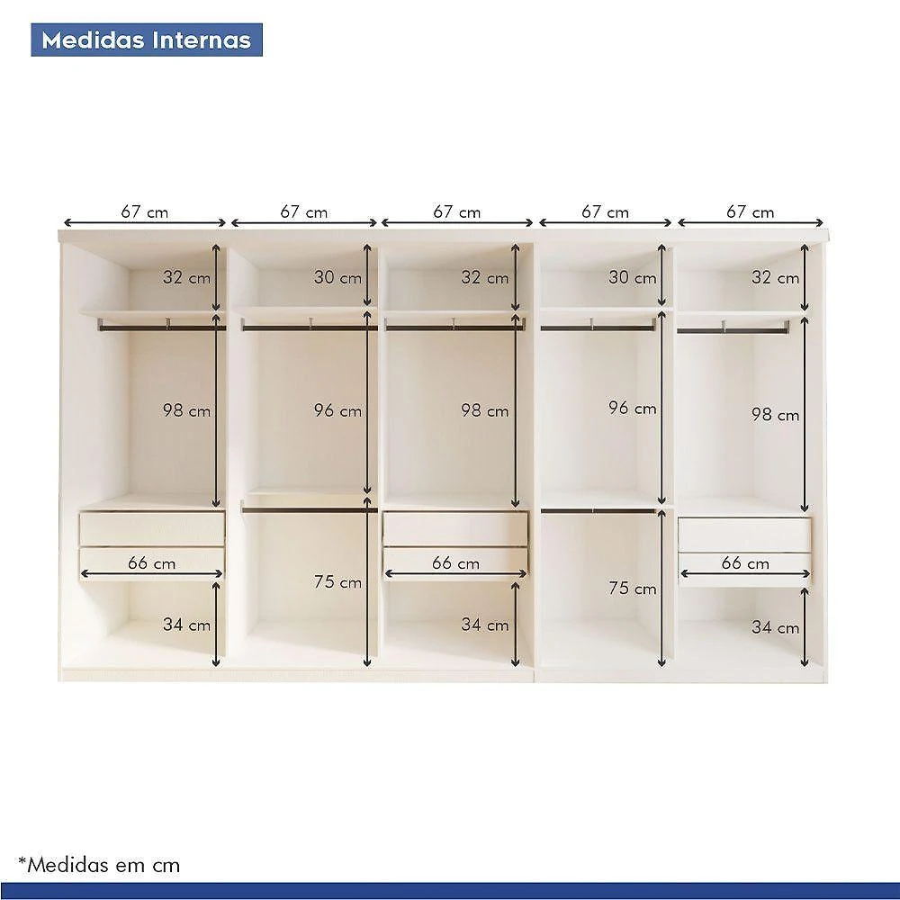 Miniatura Closet Casal França Sem Portas 2 Módulos 6 Gavetas Minastex Branco