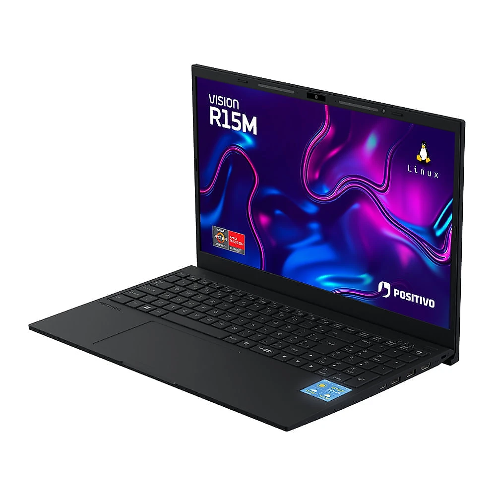 Notebook Positivo Vision R15M AMD® Ryzen 5-5625U Linux 16GB RAM 512GB SSD Wi-Fi 6 15” Full HD IPS Minitela - Preto