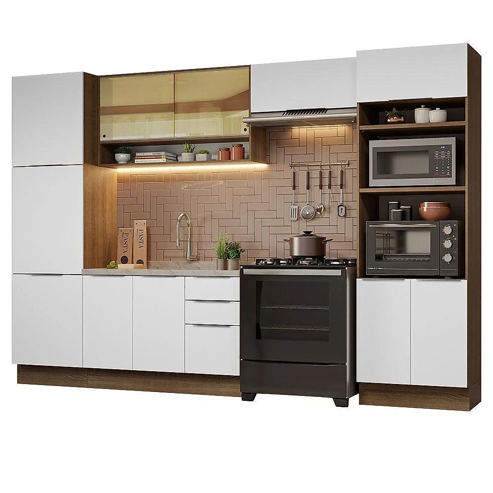 Armário De Cozinha Completa 330cm Rustic/branco Stella Madesa 03 Rustic/branco