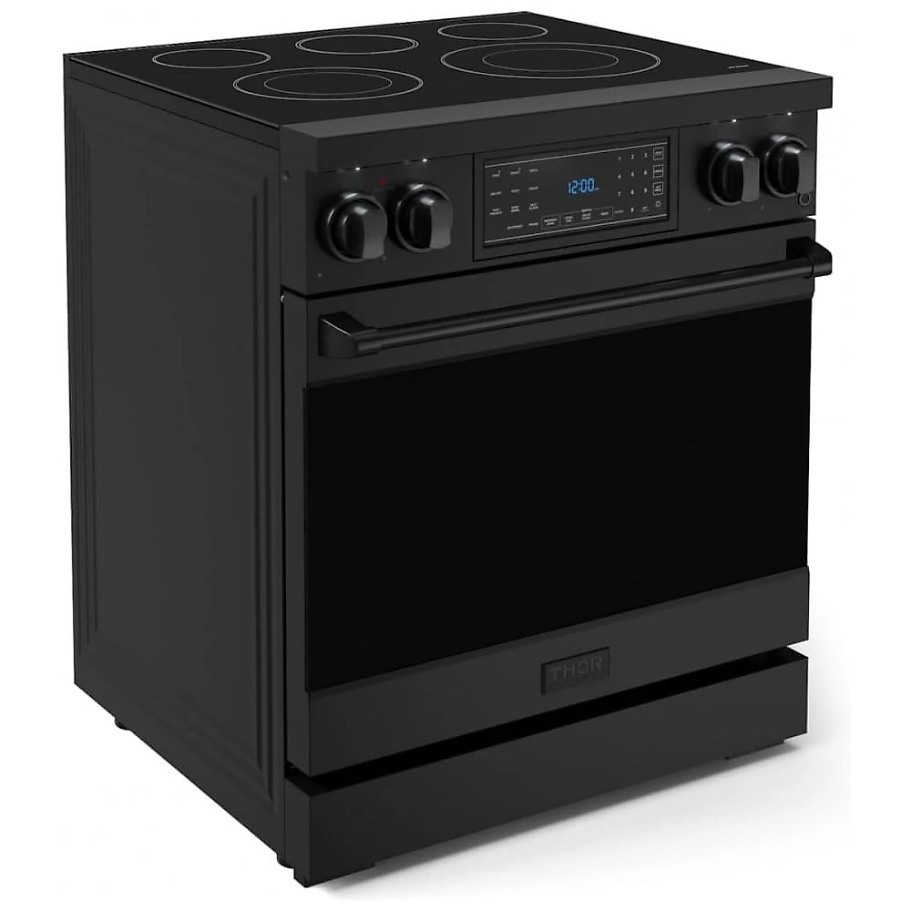 Fogão elétrico profissional 76cm Thor Kitchen Gordon Ramsay preto mesa vitrocerâmica painel touch basculante convecção 129L 220V