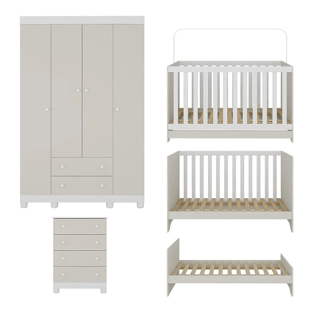 Quarto De Bebê Completo Berço Americano 3 Em 1 Colchão Allegra Multimóveis MP4602 Branco-off White