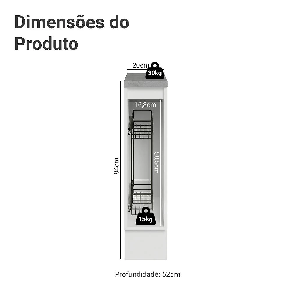 Balcão porta-temperos 20 cm 1 porta branco/cinza lux madesa
