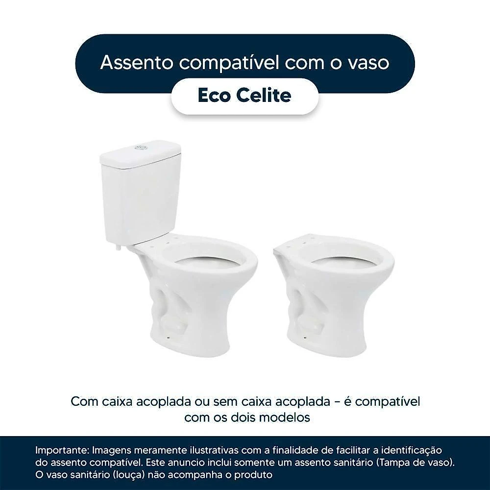 Assento Sanitário Eco Alongado MDF Alumínio Almofadado Branco Pontto Lavabo 40CM