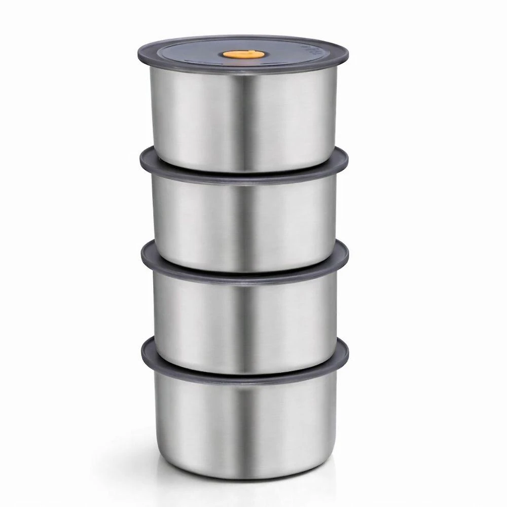 Conjunto 4 Potes Herméticos Redondos 450ML Aço Inoxidável Vedação para Alimentos Prata Carisma