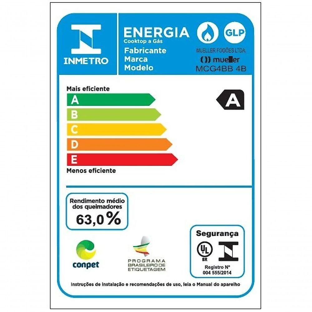 Cooktop Mueller 4 Bocas Com Queimador Ultra Chama MCG4BB Bivolt