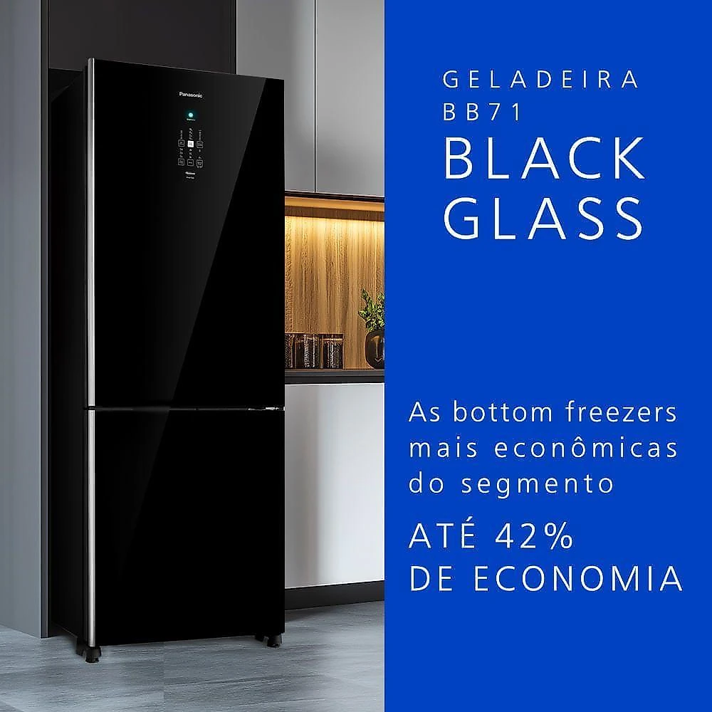 Geladeira Intuitive+ Panasonic BB71 Frost Free Inverter 511L Black Glass - NR-BB71GV7B NR-BB71GV7BB 220V