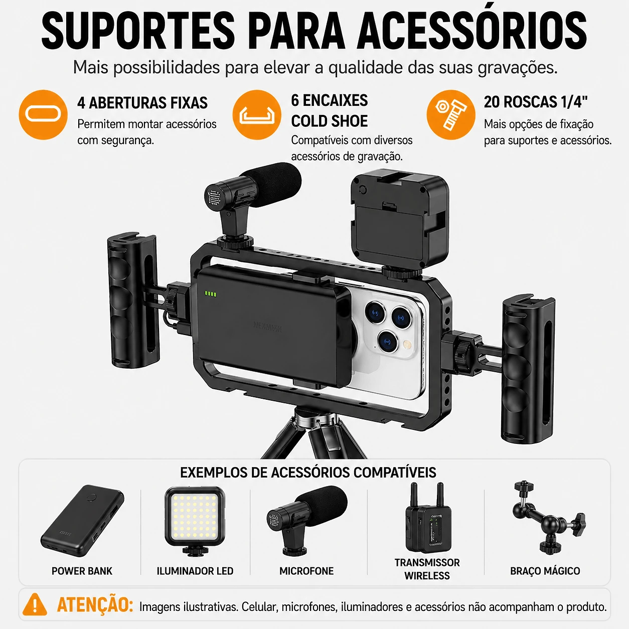 Gaiola Cage Magnética MagSafe para Smartphone SCG-P03 com Punho Duplo