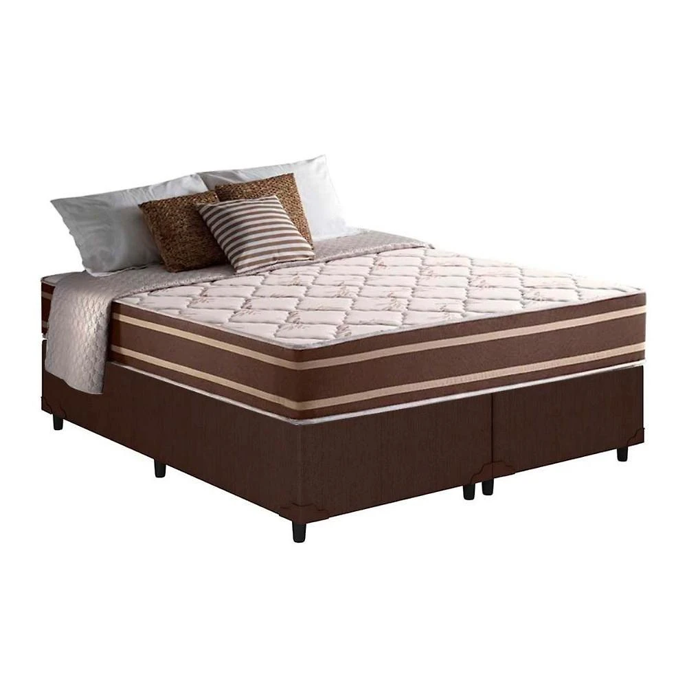 Cama Box com Colchão King Corano Brown Euro Pillow Molas Ensacadas Courino Marrom Anjos