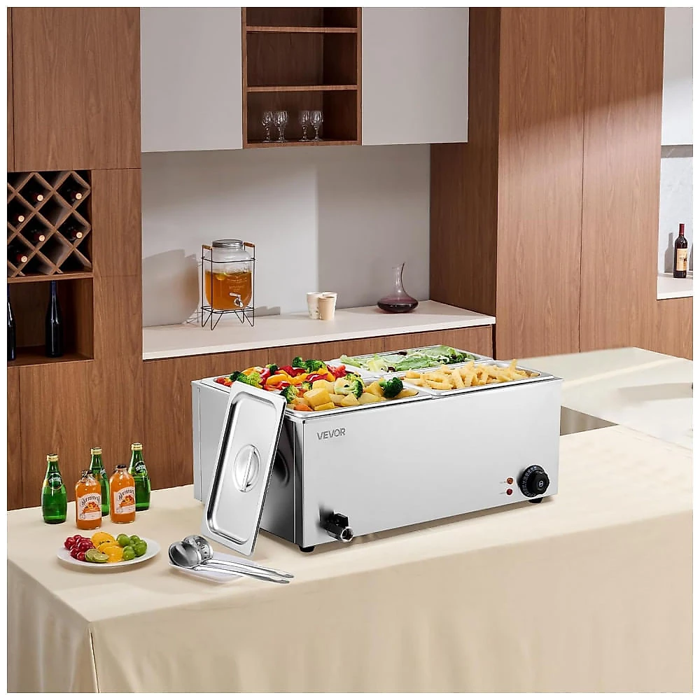 Aquecedor de Alimentos Buffet VEVOR 4 Cubas Banho-Maria 22,7L Inox 30-85°C 110V
