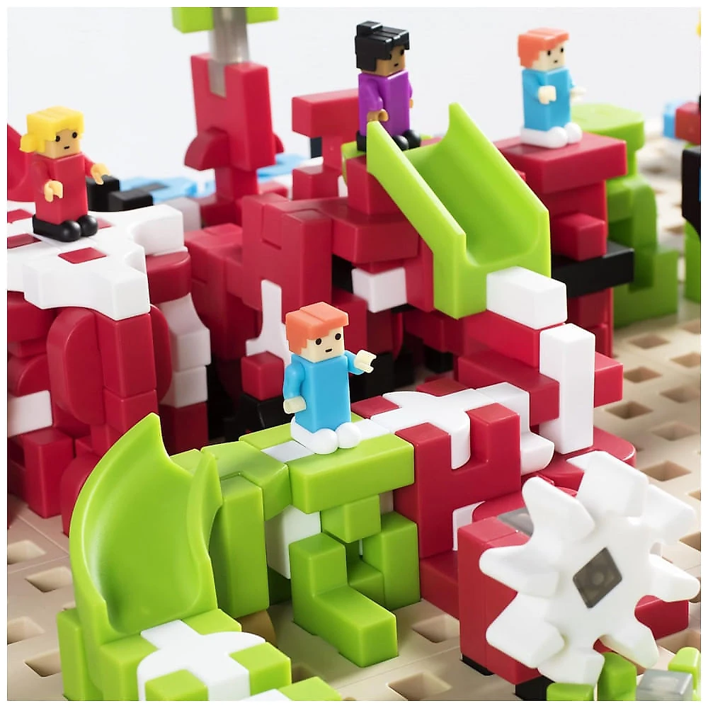 Mesa de atividades Guidecraft IO Blocks Center em madeira com 458 peças de construção e 4 bins de armazenamento - Brinquedo Educacional STEM