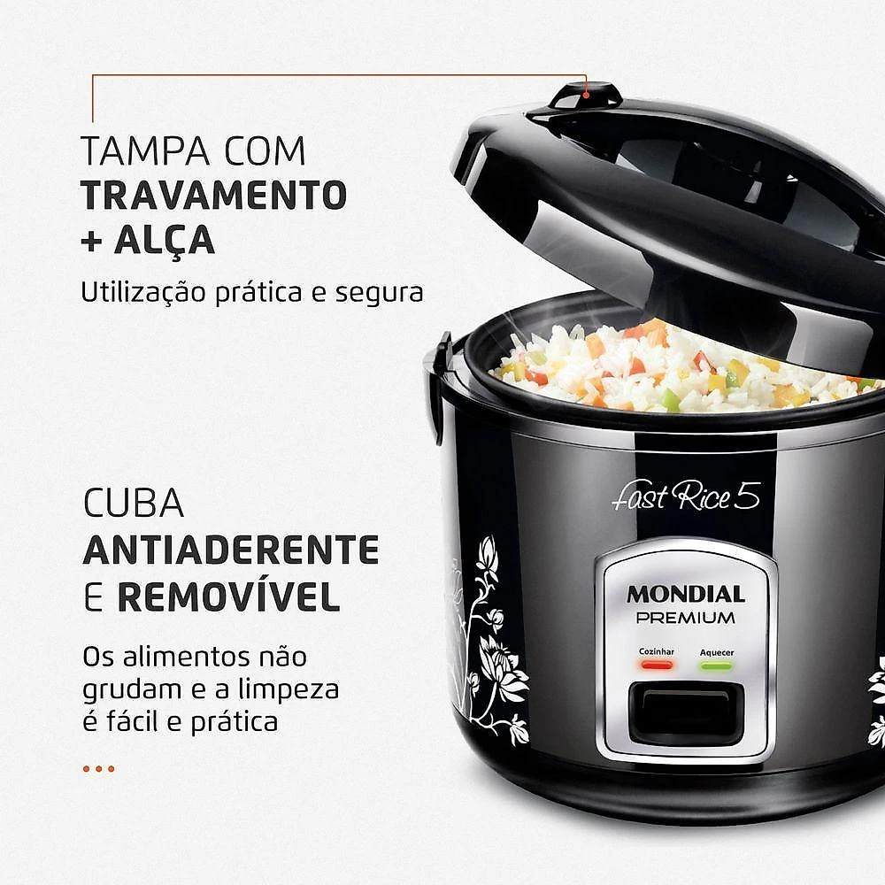 Panela de arroz mondial fast rice 5 premium preto 110v
