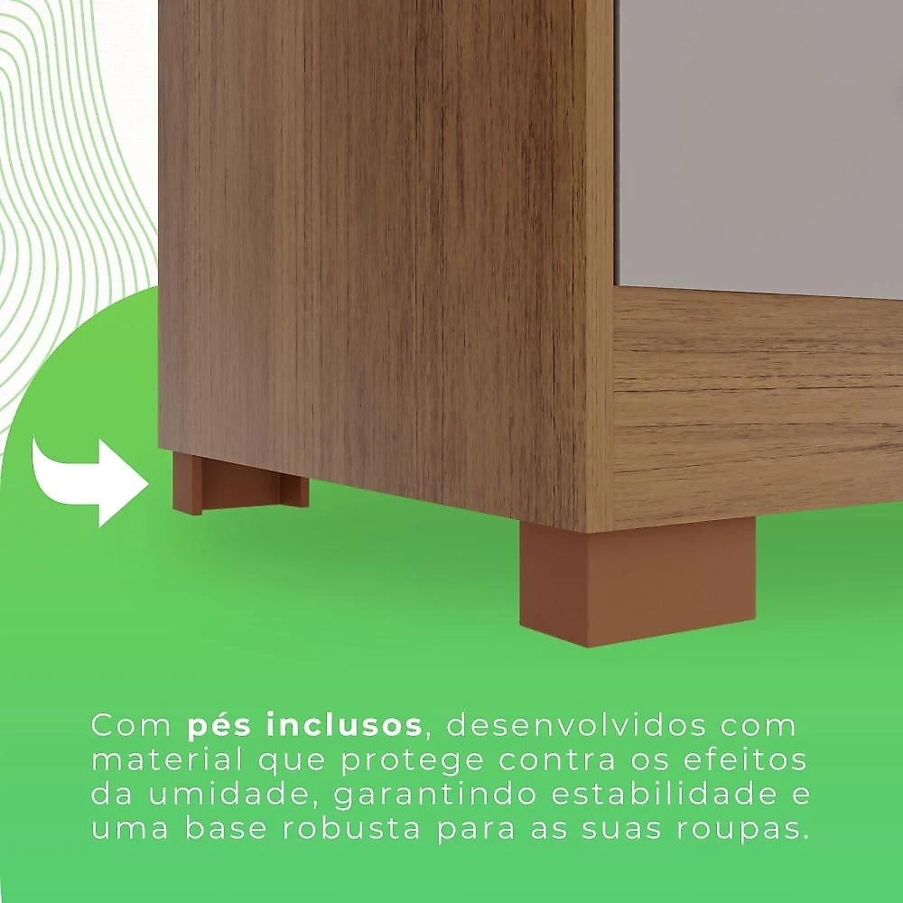 Guarda-roupa com Pés e Espelho Casal 3 Portas 9 Gavetas Luana Cinamomo/Off-White