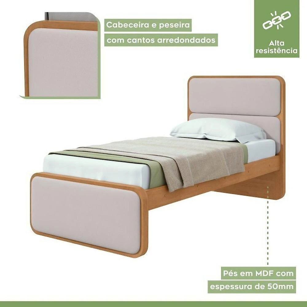Quarto Infantil com 2 Camas de Solteiro Loop e 1 Cômoda Maggiore Quarto Infantil com 2 Camas de Solteiro Loop e 1 Mesa de Cabeceira Maggiore Amêndoa Clean / Off White