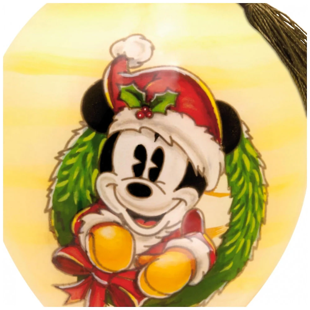 Enfeite de Natal Hallmark Disney Ne'Qwa Art Mickey Mouse em Vidro Soprada Pintado à Mão com Cordão Ajustável, 5,7 x 8,3 x 5,7 cm