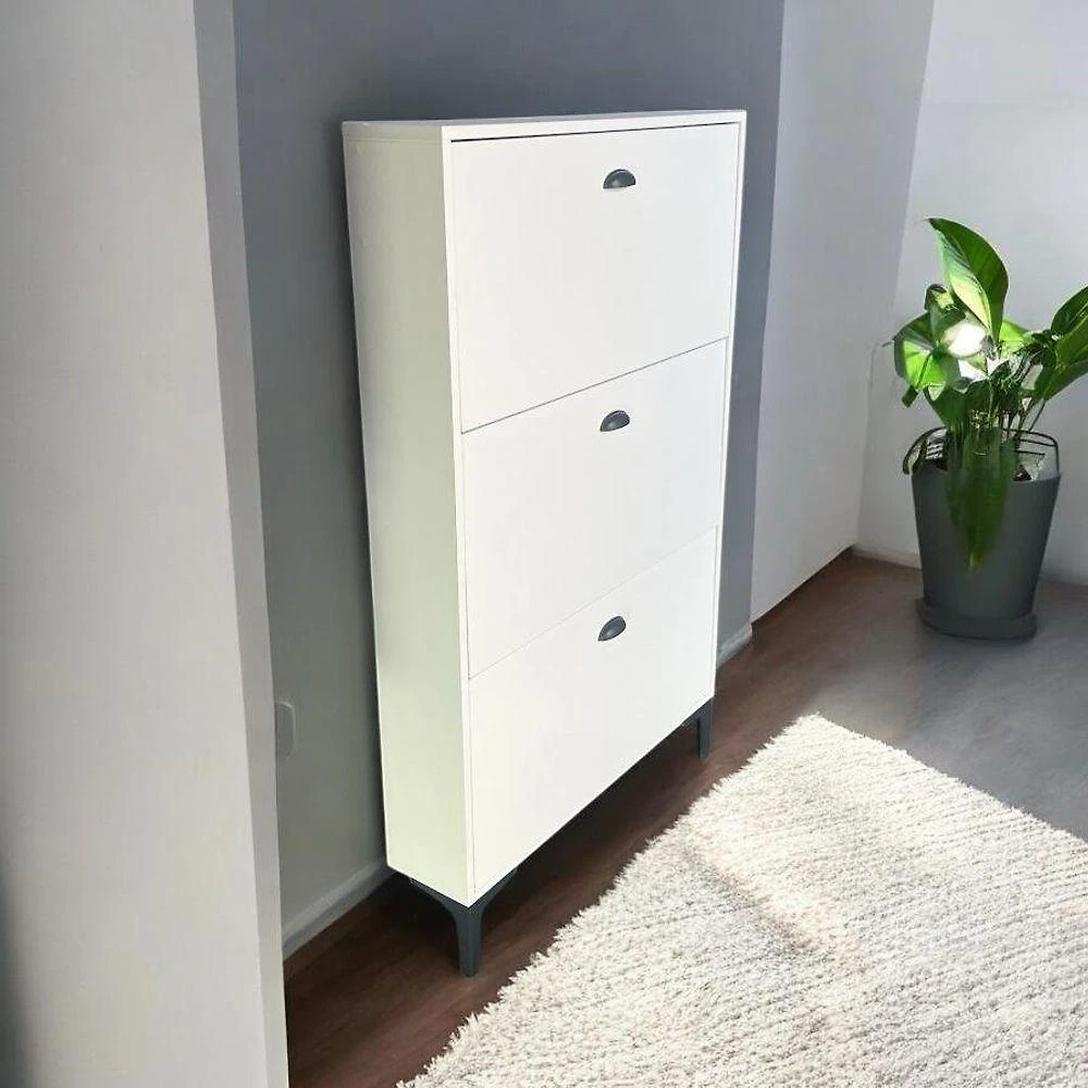 Miniatura Sapateira Estreita Mdf Branco 17cm Profundidade 3 Portas Organizador De Sapatos Para Entrada E Corredor