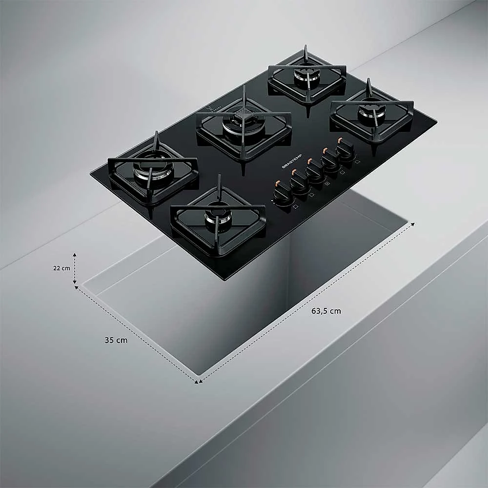 Cooktop a Gás Brastemp em Vidro Temperado com 05 Bocas Preto - BDS75AE Bivolt
