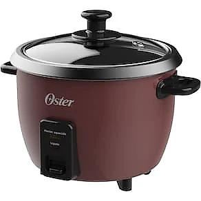 Panela Elétrica de Arroz Oster 1L Bordô Antiaderente Função Aquecer Tampa de Vidro 110V