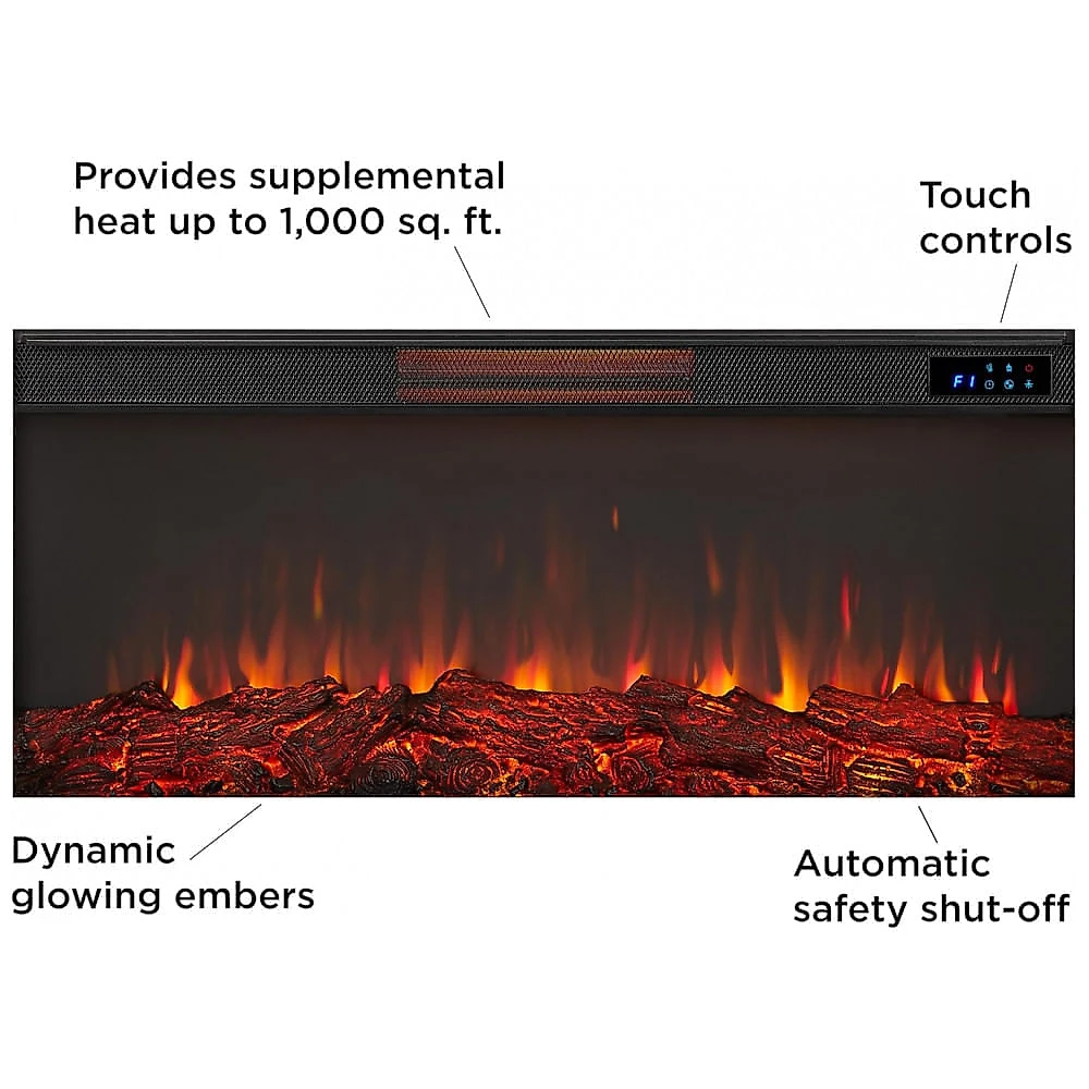 Lareira Elétrica Real Flame Bernice 170,18 cm com Suporte para Sala de Estar ou Quarto, Inserto de Lareira Substituível, Efeito Realista de Lenha e
