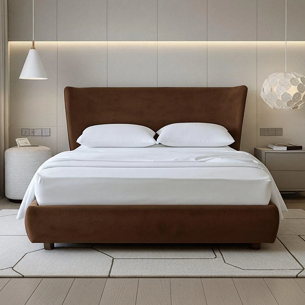 Cama Japonesa Casal com Cabeceira Seo em Veludo Marrom Madeira Sallar Home