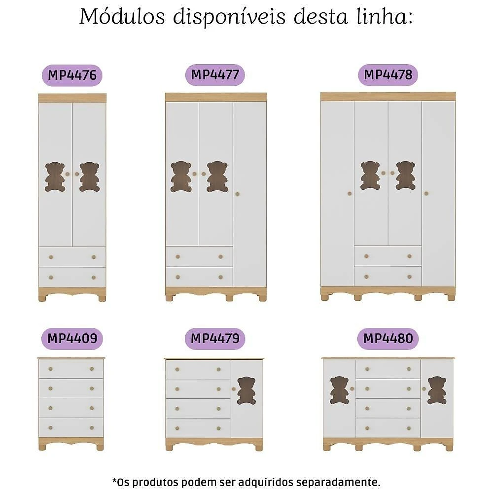 Quarto De Bebê Completo Com Berço Americano 3 Em 1 Ternura Multimóveis MP4655 Madeirado-branco