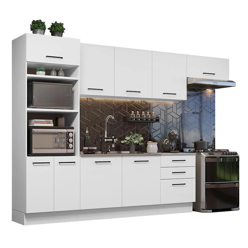 Cozinha completa madesa agata 330001 com armário e balcão (sem tampo e pia) - branco