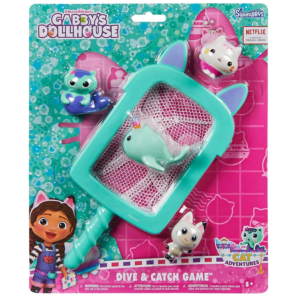 Divertido Jogo de Mergulho Swimways Gabbys Dollhouse Dive n Catch, Acessórios de Piscina para Crianças, Brinquedos Aquáticos para Festa na Piscina