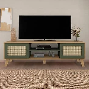 Miniatura Rack Artely Charlotte com 180 cm de Largura, Ideal para TV de até 75” Carvalho/Menta