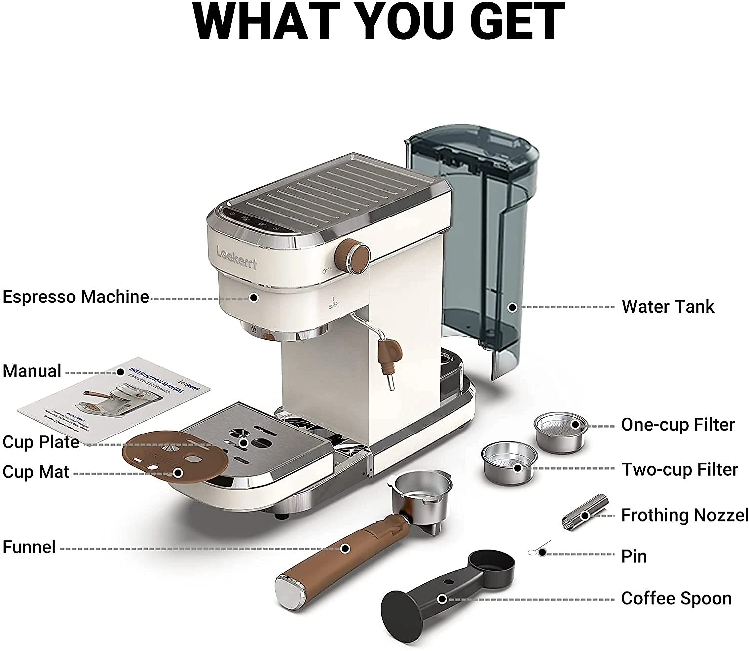 Laekerrt Máquina de Café Expresso 20Bar com Espumador de L eite 110V Branca
