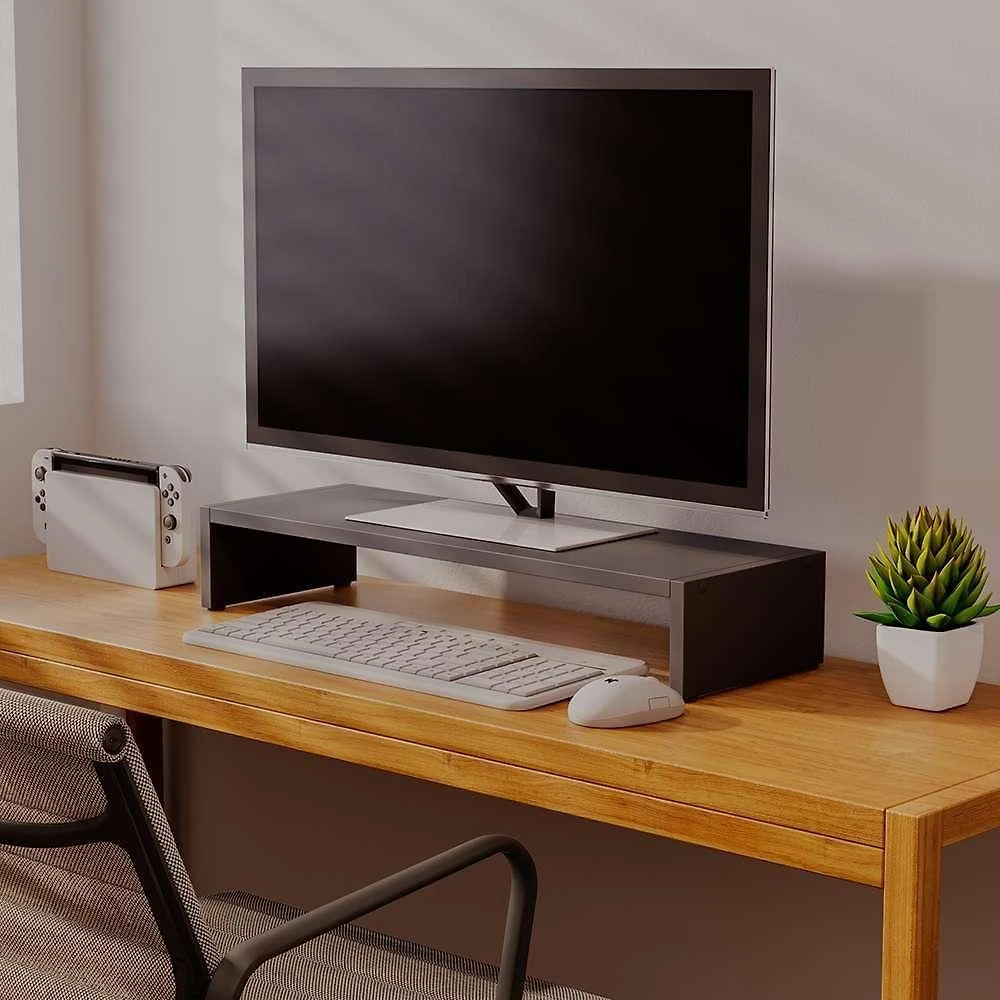 Suporte para Monitor Madeira Preto Organização de Mesa com Espaço Interno Mercado