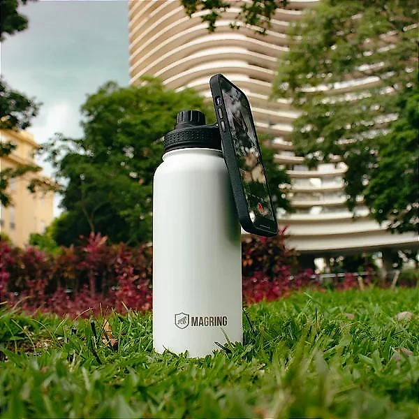 MagRing Garrafa Térmica 540ml Aço Inox com Suporte MagSafe - Mantém Fria 24h Quente 12h - Branca