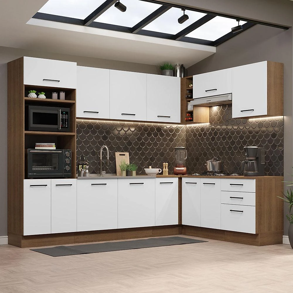 Cozinha Completa de Canto Madesa Agata 479001 com Armário e Balcão (Sem Tampo e Pia) - Rustic/Branco