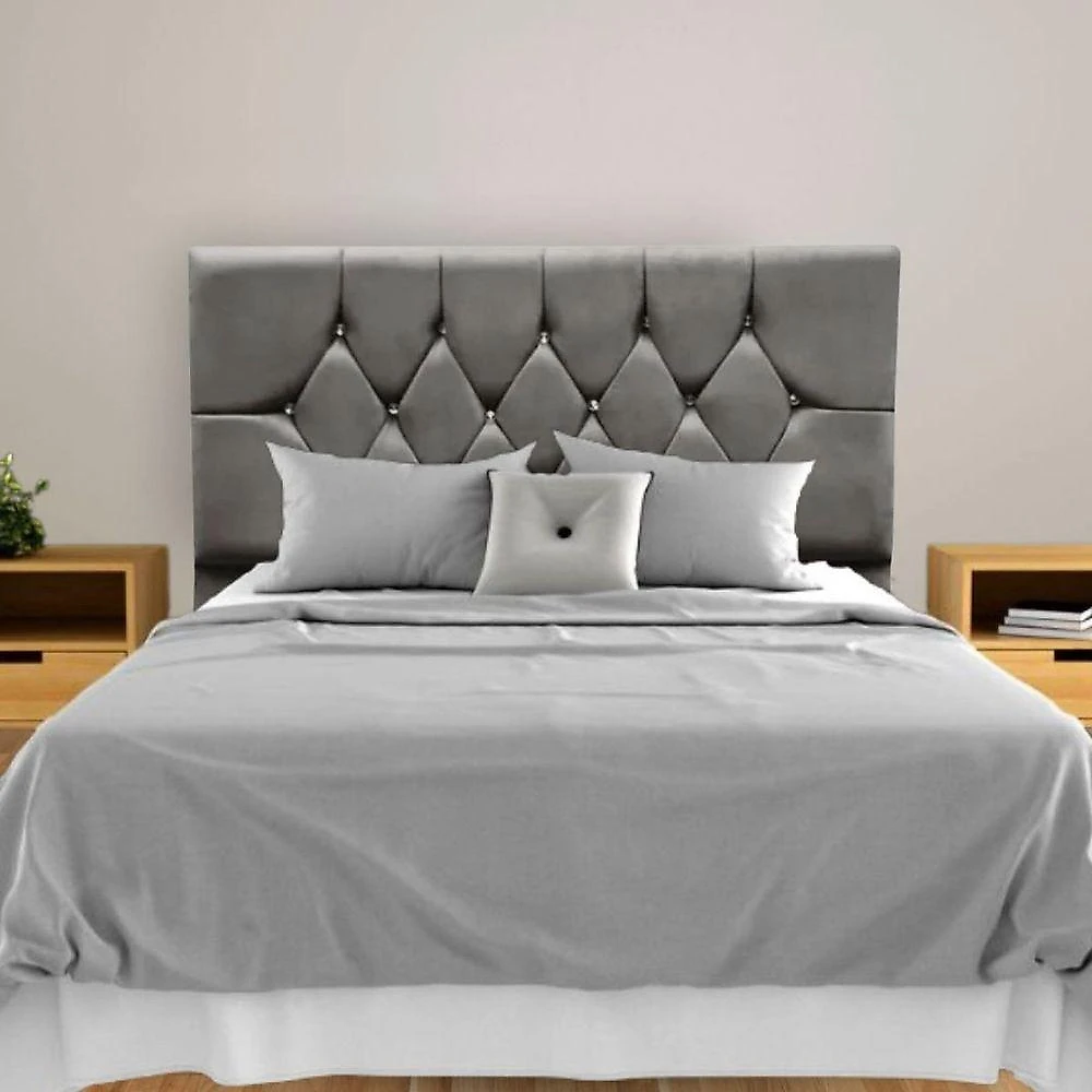 Cabeceira Estofada Casal 140 Cm Geovana Suede Cinza Escuro