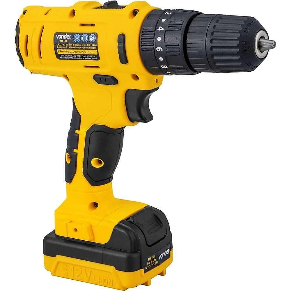 Parafusadeira e Furadeira de Impacto Vonder para Uso Doméstico PFV-120I com Acessórios 120W Amarelo