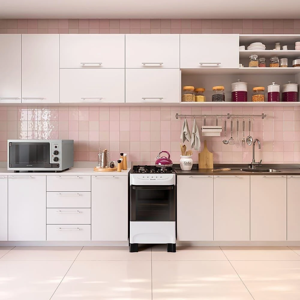 Fogão Mueller Branco 4 Bocas Com Mesa De Vidro Mfv4bb