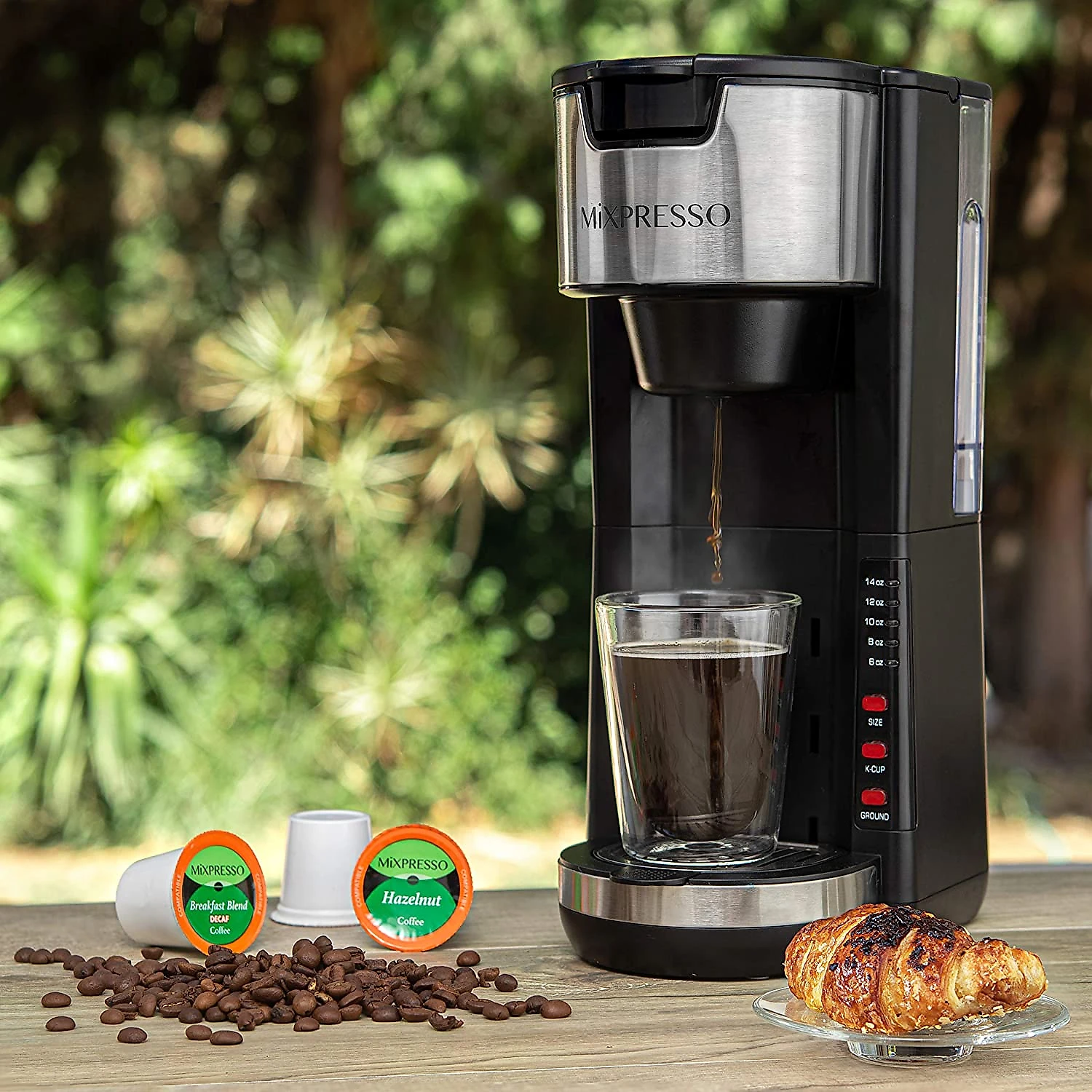 Mixpresso Single Serve 2 in 1 Coffee Brewer KCup Pods Compatible e Ground CoffeeCompact Coffee Maker Single Serve With 30 oz Detachable Reservoir 5 Brew Size and Adjustable Drip Tray Black